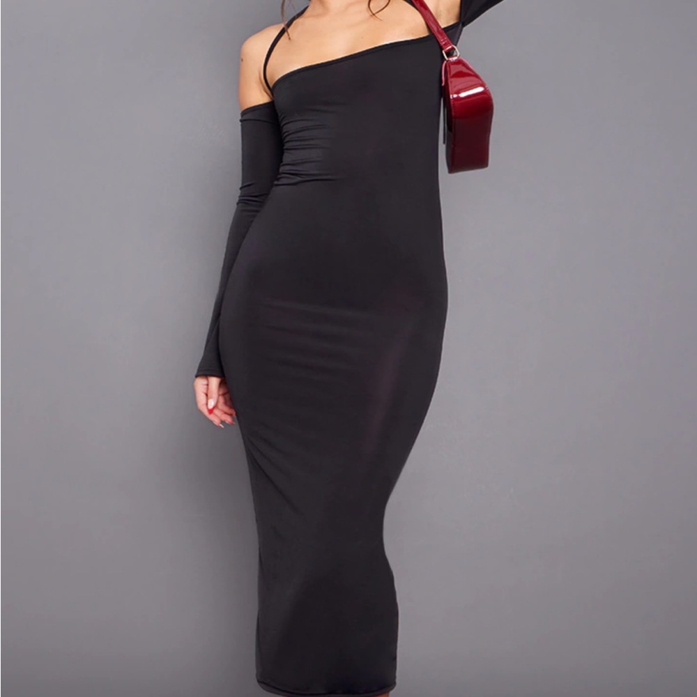 Slinky Black Off-Shoulder Dress
